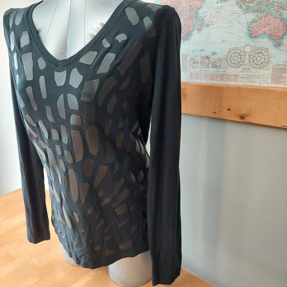 Eva Kayan Faux Leather Animal Print Long Sleeve Top (EU-40,US-30,M) - Picture 3 of 11